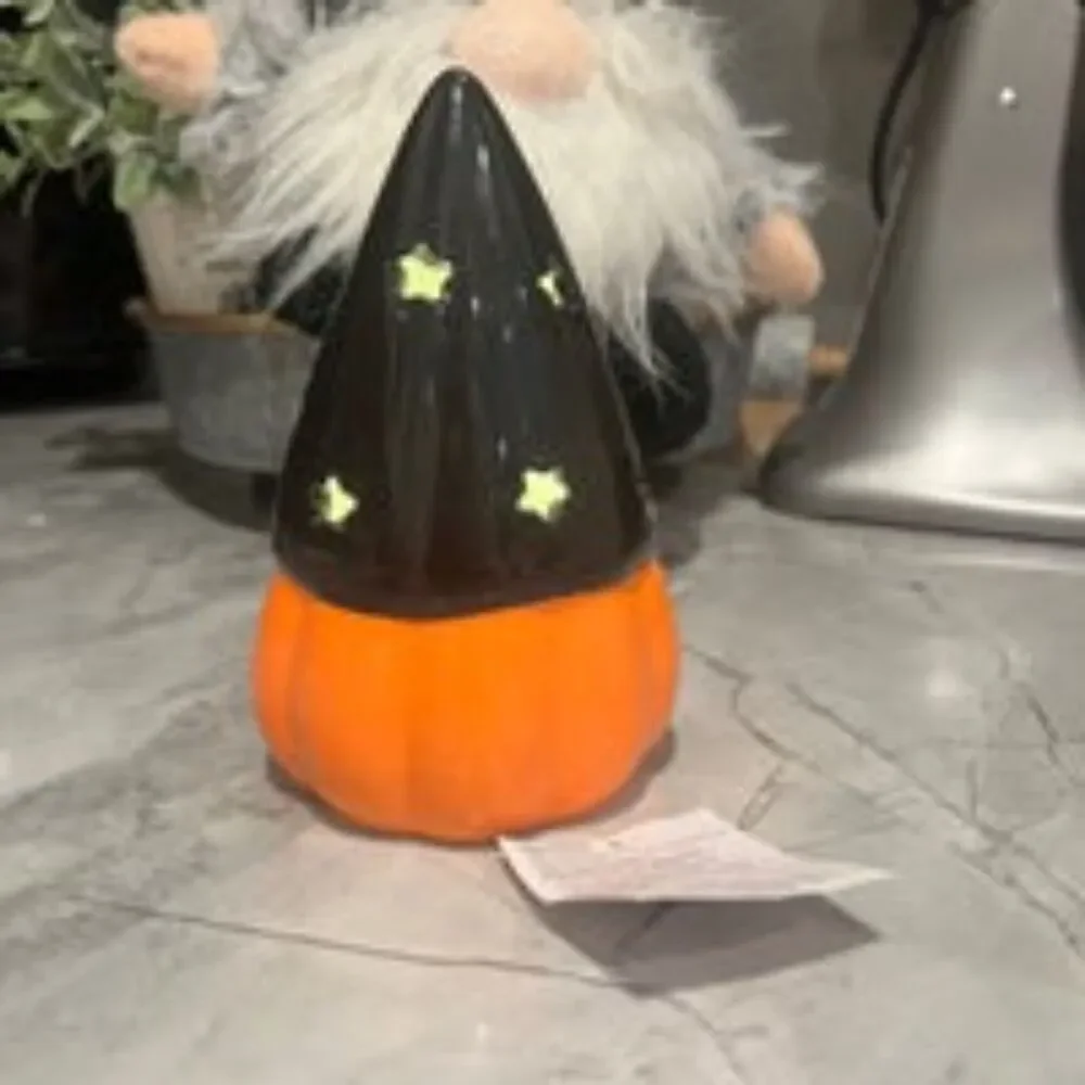 Target Lighted Ceramic Halloween Wizard Gnome Orange & Black Battery Operated